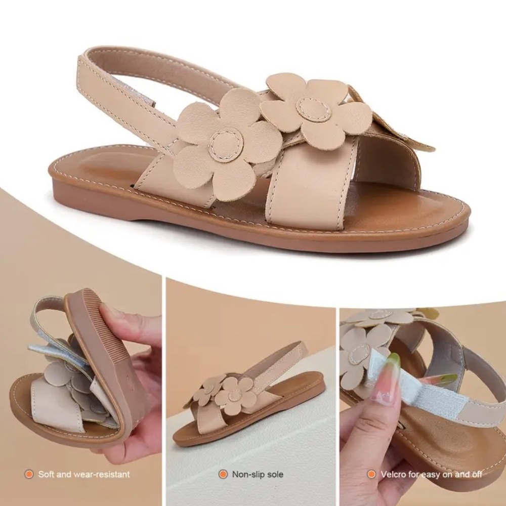 Girls' sandals with flowers and side touch - Picture 11 of 15